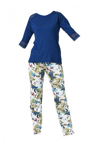 Ensemble Pyjama à Motifs Pour Femme MBY1530-01 Bleu Marine 1530-01