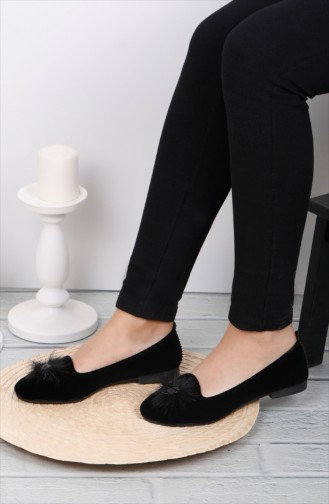 Women Suede Ballerina Shoes 0111-01 Black 0111-01