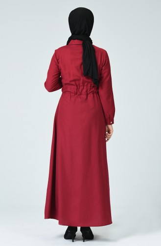 Detailliertes Kleid mit Gummi 4288-03 Weinrot 4288-03
