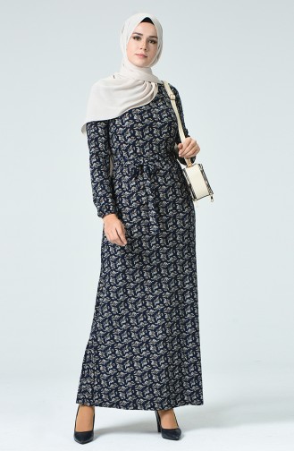 Navy Blue İslamitische Jurk 8852-01