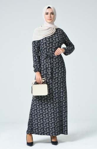 Navy Blue Hijab Dress 8852-01