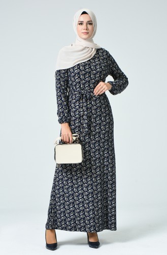 Navy Blue İslamitische Jurk 8852-01