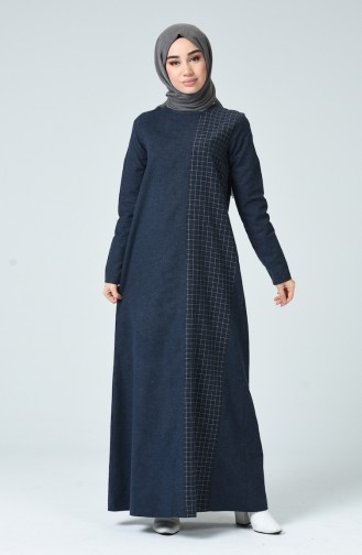 Plaid Topped Dress 3163-05 Navy Blue 3163-05