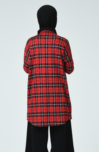 Plaid Patterned Winter Tunic Red 1203-01