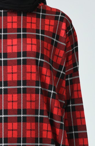 Plaid Patterned Winter Tunic Red 1203-01