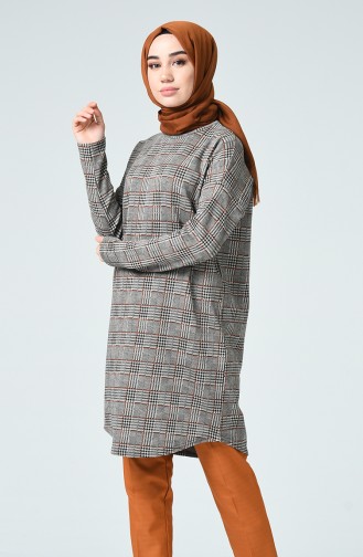 Ekose Desenli Kışlık Tunik 1214-01 Gri Taba