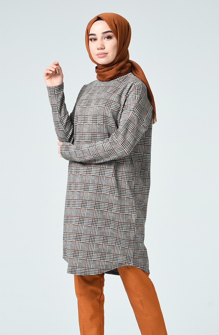 Ekose Desenli Kışlık Tunik 1214-01 Gri Taba