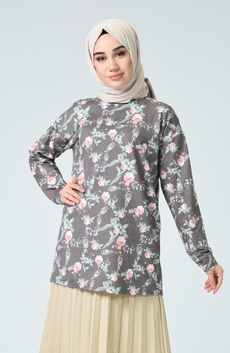 Floral Patterned Tunic Brown 6174-01