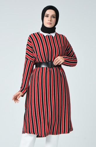 Striped Long Tunic Red Black 7963-01