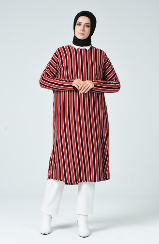 Striped Long Tunic Red Black 7963-01