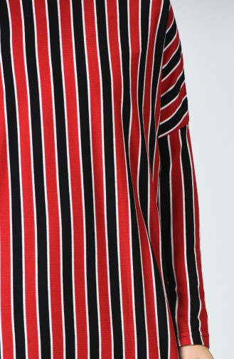 Striped Long Tunic Red Black 7963-01