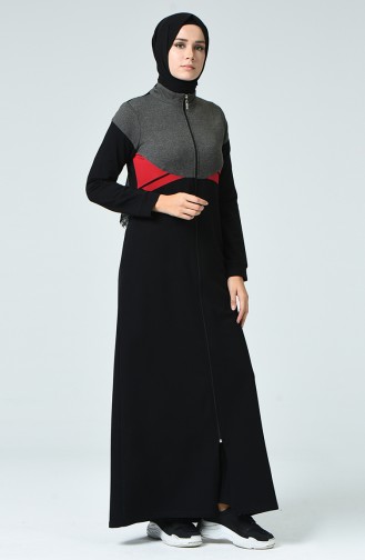 Zippered Sports Abaya Black 9125-01