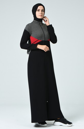 Zippered Sports Abaya Black 9125-01