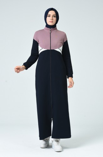 Abaya Sport à Fermeture 9125-02 Bleu Marine 9125-02