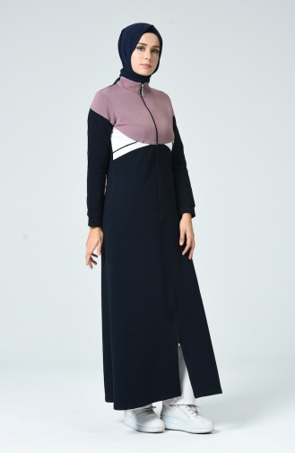 Zippered Sports Abaya Navy Blue 9125-02