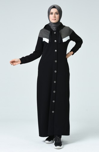 Abaya Sport à Capuche 9126-01 Noir 9126-01