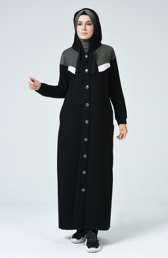 Abaya Sport à Capuche 9126-01 Noir 9126-01