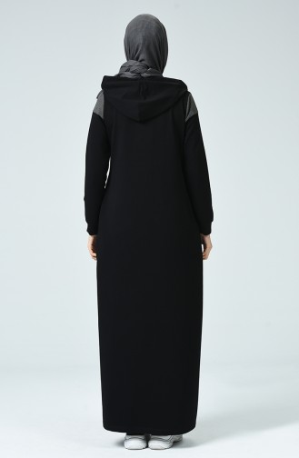 Abaya Sport à Capuche 9126-01 Noir 9126-01