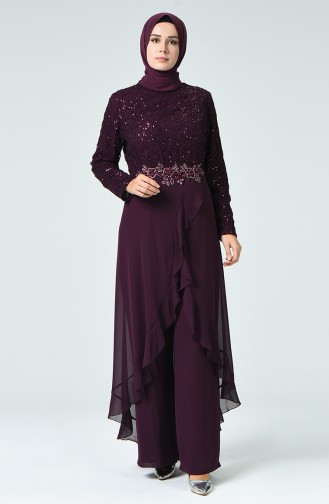 Plum Hijab Evening Dress 52767-03