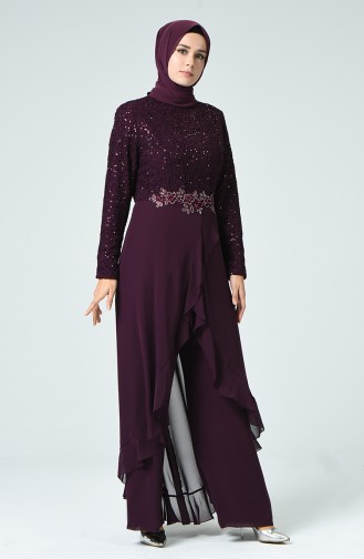Plum Hijab Evening Dress 52767-03