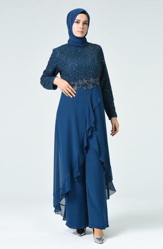 Petrol Hijab Evening Dress 52767-06