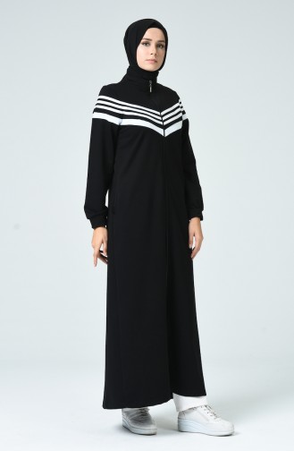 Abaya Sport à Rayures 9122-04 Noir 9122-04