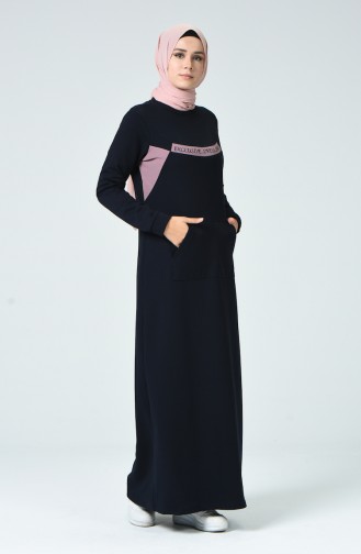 Navy Blue Hijab Dress 9139-02