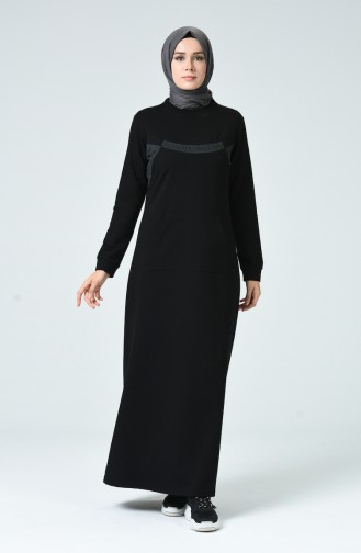Schwarz Hijab Kleider 9139-03