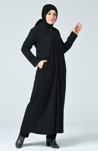 Big Size Patterned Winter Abaya Black 3002A-05