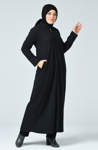 Grosse Grösse Gemustertes Winterliches Abaya 3002A-05 Schwarz 3002A-05