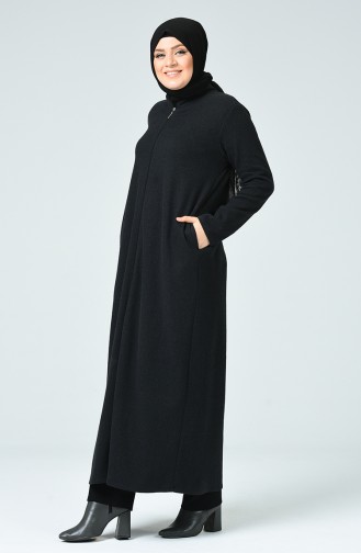 Big Size Patterned Winter Abaya Black 3002A-05