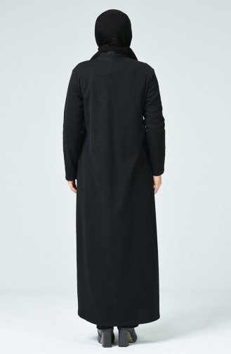 Big Size Patterned Winter Abaya Black 3002A-05