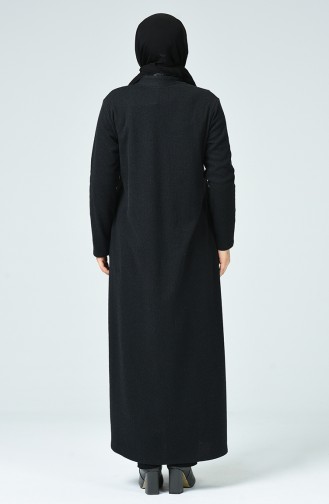 Grosse Grösse Gemustertes Winterliches Abaya 3002A-05 Schwarz 3002A-05