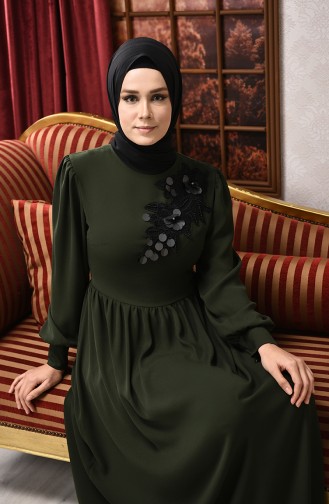 Khaki Hijab Evening Dress 8031-04