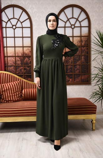 Khaki Hijab Evening Dress 8031-04