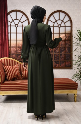 Khaki Hijab Evening Dress 8031-04