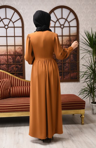 Mustard Hijab Evening Dress 8031-01