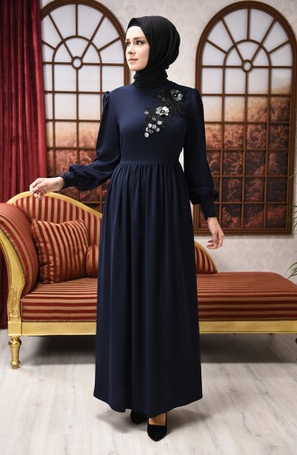 Robe de Soirée à Paillettes 8031-03 Bleu Marine 8031-03