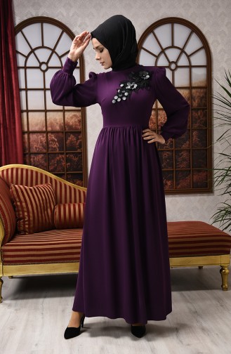 Purple Hijab Evening Dress 8031-09