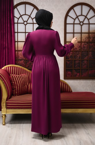 Plum Hijab Evening Dress 8031-02