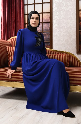 Saxe Hijab Evening Dress 8031-06