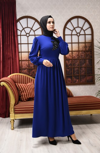 Saxe Hijab Evening Dress 8031-06