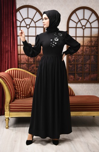 Black Hijab Evening Dress 8031-05