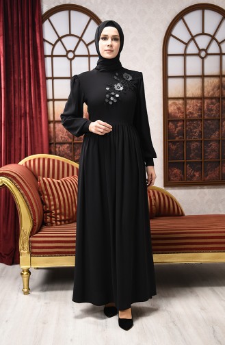 Black Hijab Evening Dress 8031-05