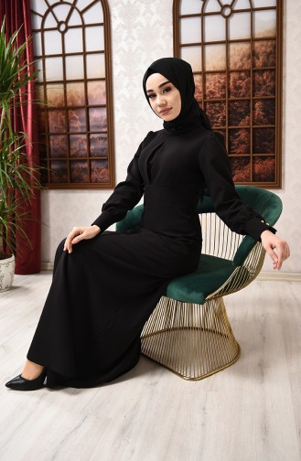 Schwarz Hijab Kleider 2703-09