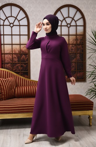 Robe Évasée à Détail Sur le Devant 2704-02 Pourpre 2704-02