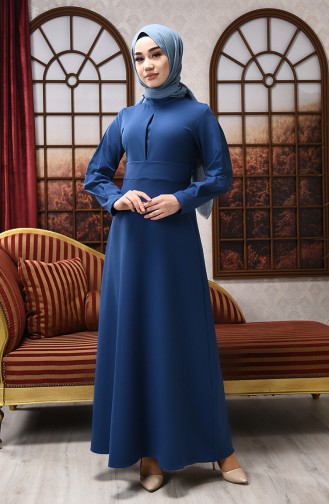 Robe Évasée à Détail Sur le Devant 2704-03 İndigo 2704-03