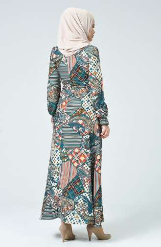 Patterned Belted Dress 60084-01 Petrol 60084-01