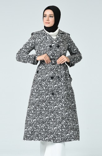 Trench Coat à Motifs Avec Ceinture 8003-01 Gris 8003-01