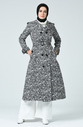 Trench Coat à Motifs Avec Ceinture 8003-01 Gris 8003-01